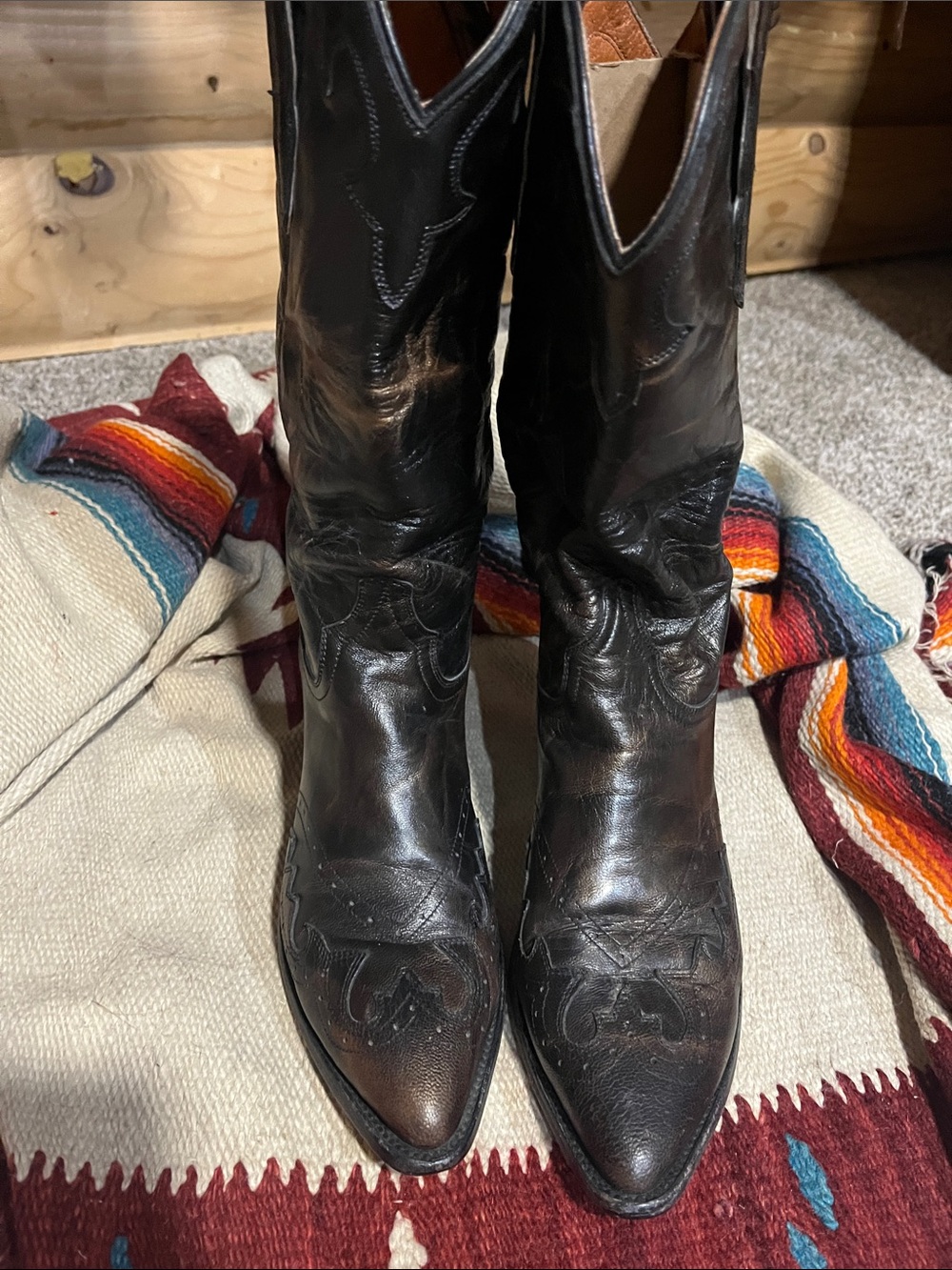 Dan Post Dark Brown Gold Metallic Leather Western Heeled Boots - Picture 3 of 6